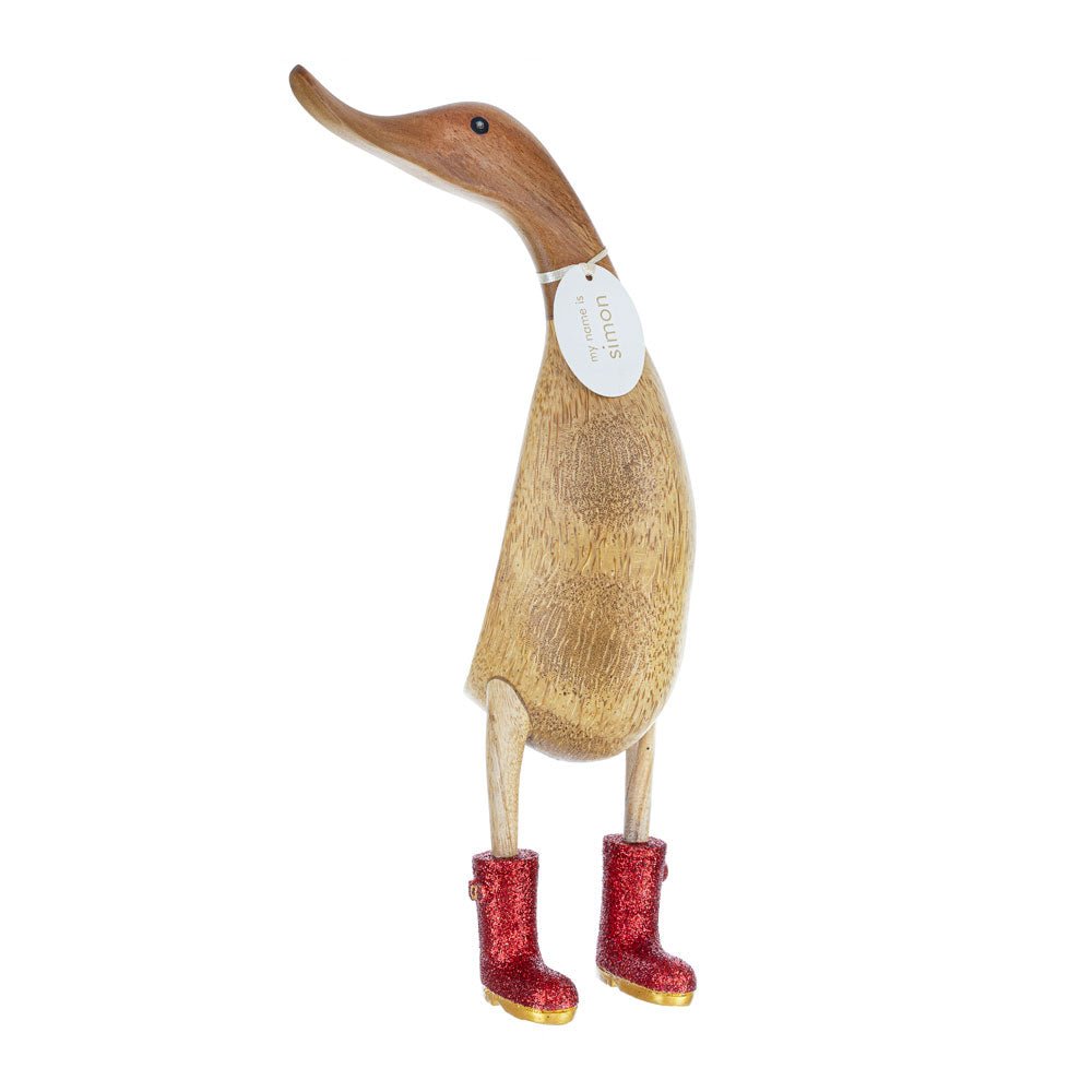 Large Wooden Disco Duck with Red Sparkly Welly Boots3 - Duck Barn Interiors