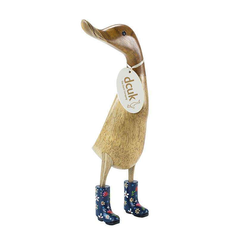 Large Wooden Duck in Blue Floral Welly Boots3 - Duck Barn Interiors