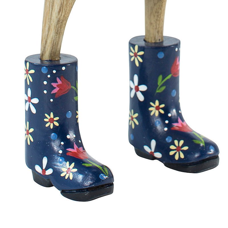 Large Wooden Duck in Blue Floral Welly Boots - Duck Barn Interiors