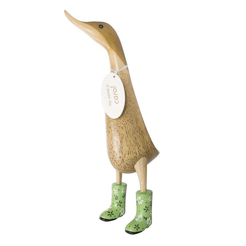 Large Wooden Duck in Green Floral Welly Boots3 - Duck Barn Interiors