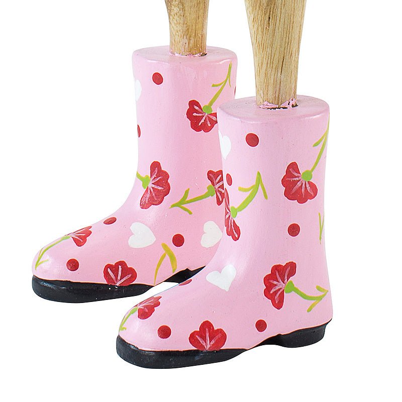 Large Wooden Duck in Pink Floral Welly Boots - Duck Barn Interiors