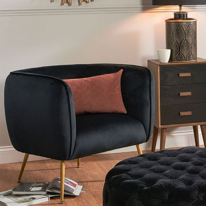 Lucca Black Velvet Chair with Gold Legs1 - Duck Barn Interiors