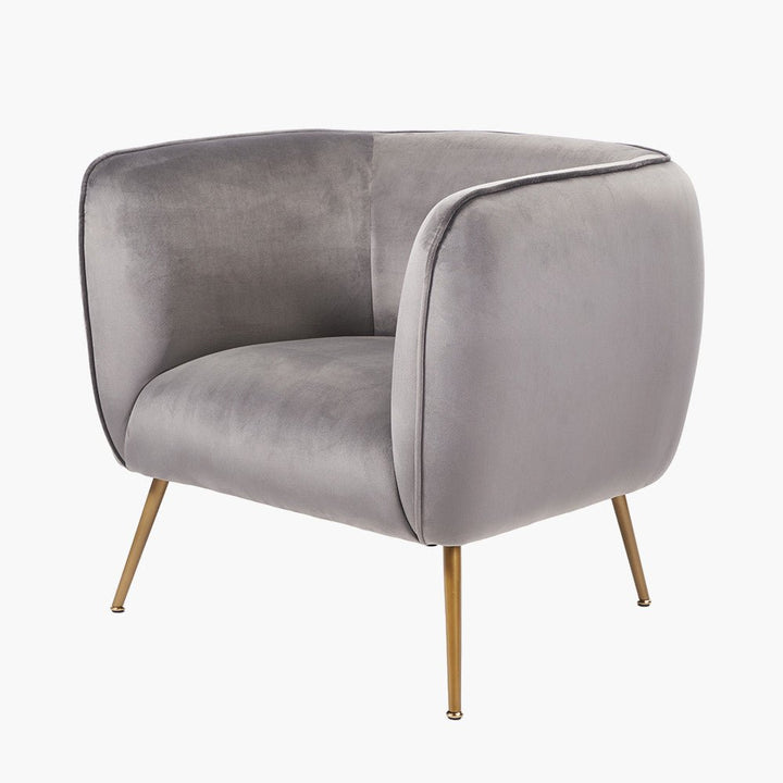 Lucca Dove Grey Velvet Chair with Gold Legs - Duck Barn Interiors