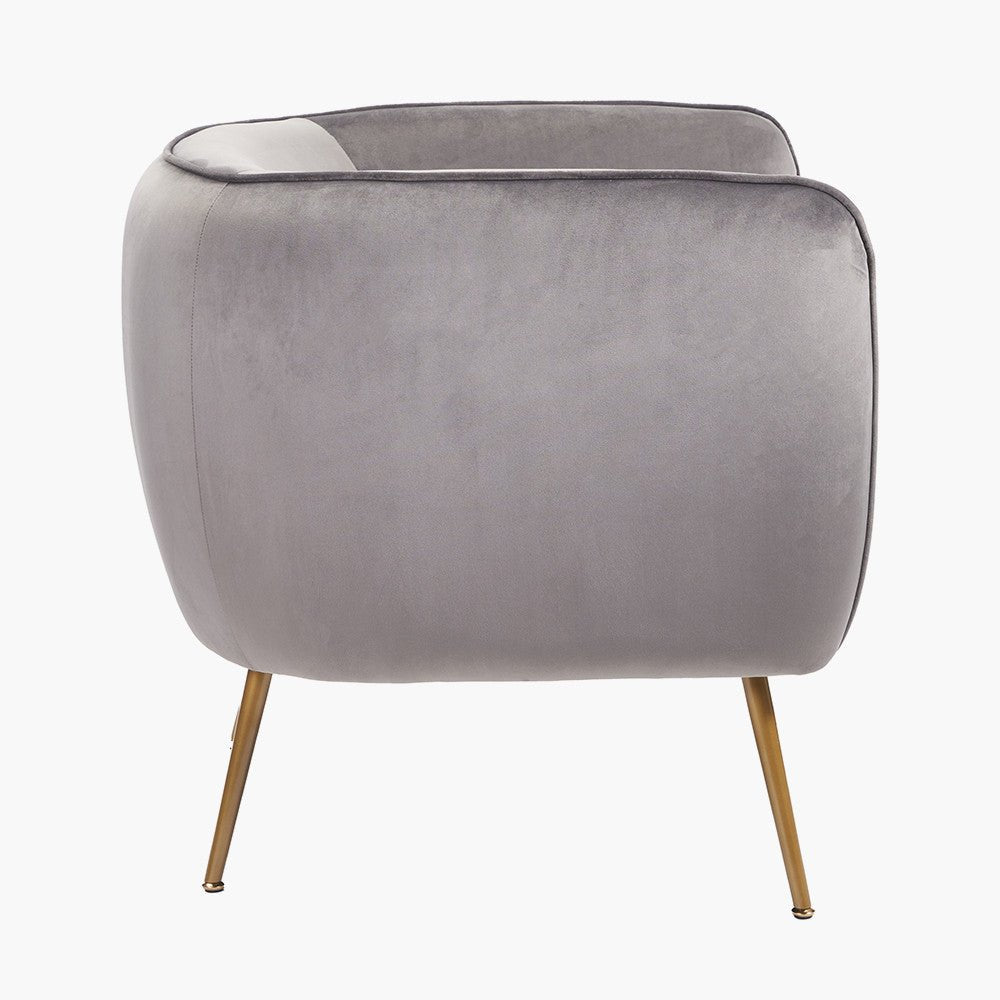 Lucca Dove Grey Velvet Chair with Gold Legs - Duck Barn Interiors