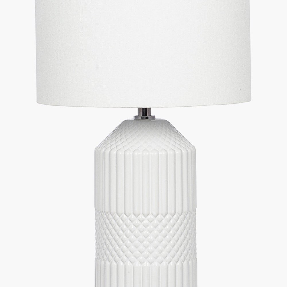 Meribel White Geo Tall Textured Table Lamp with Shade2 - Duck Barn Interiors