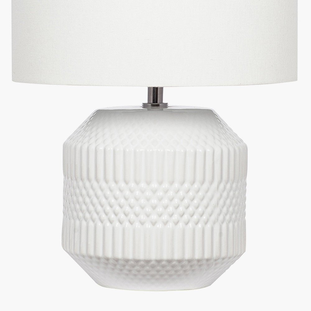 Meribel White Geo Textured Table Lamp with Shade2 - Duck Barn Interiors