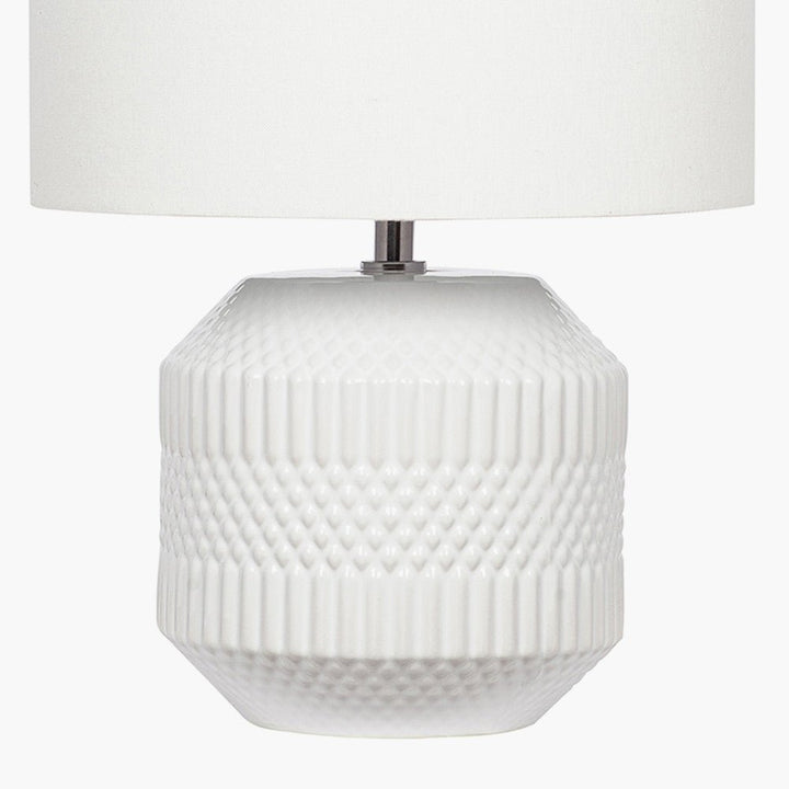 Meribel White Geo Textured Table Lamp with Shade2 - Duck Barn Interiors