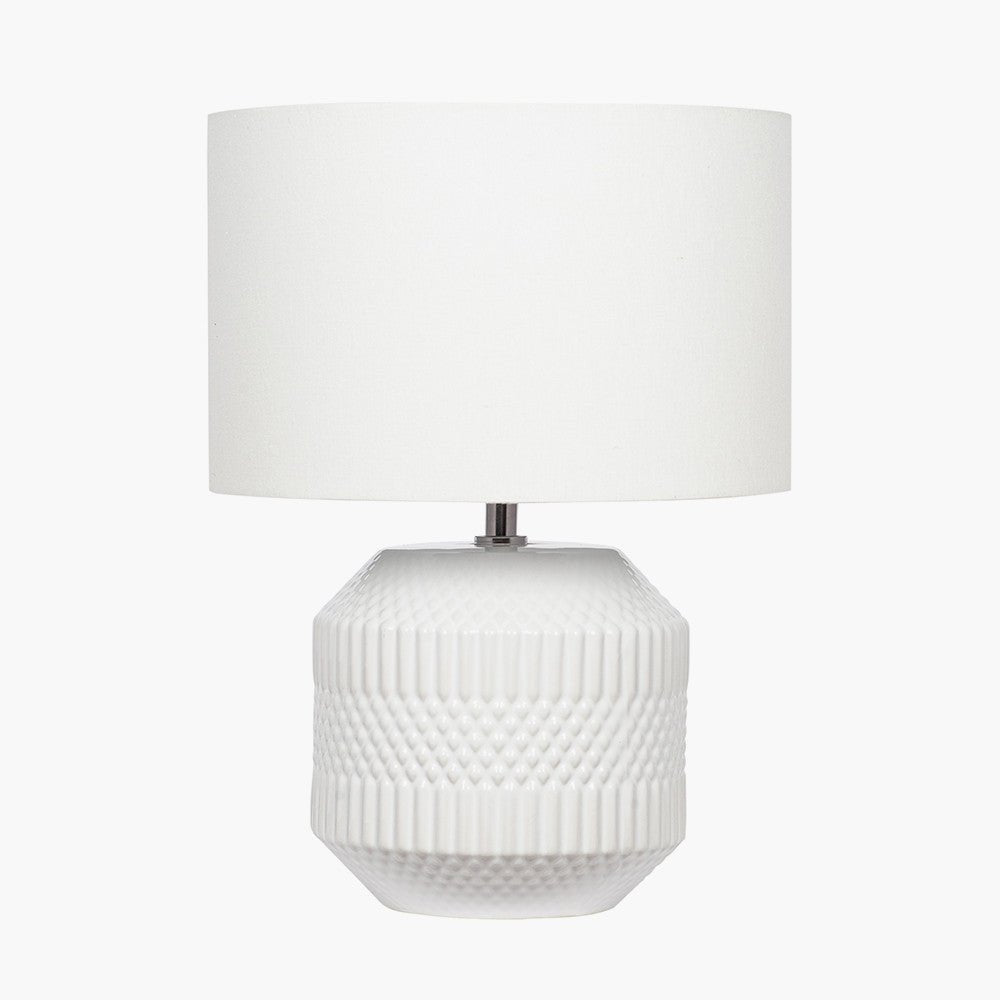 Meribel White Geo Textured Table Lamp with Shade3 - Duck Barn Interiors