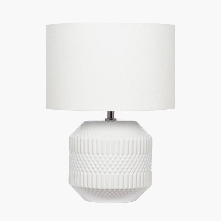 Meribel White Geo Textured Table Lamp with Shade3 - Duck Barn Interiors