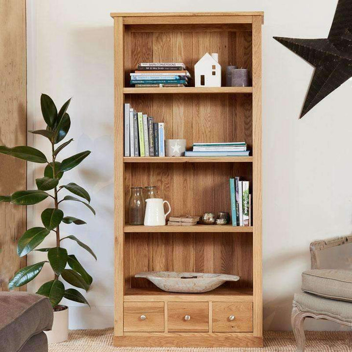 Mobel Oak Large Bookcase With Drawers1 - Duck Barn Interiors