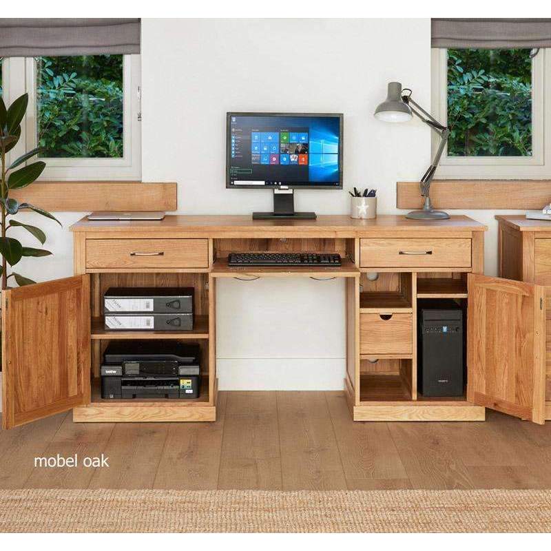 Mobel Oak Large Hidden Office Twin Pedestal Desk - Duck Barn Interiors