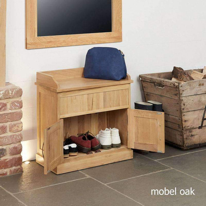 Mobel Oak Shoe Bench with Hidden Storage1 - Duck Barn Interiors