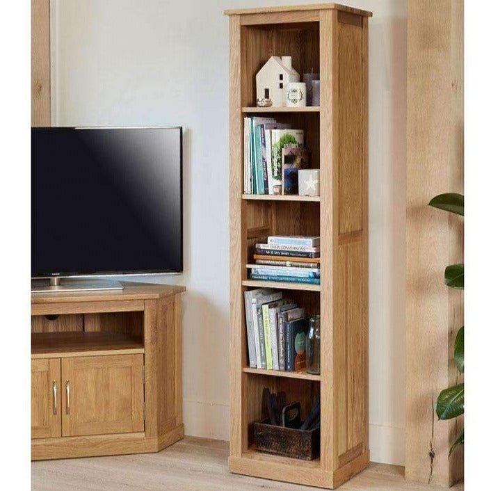 Mobel Oak Tall Narrow Bookcase2 - Duck Barn Interiors