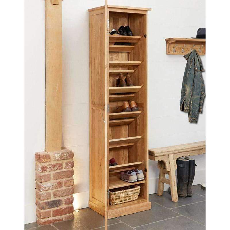 Mobel Oak Tall Narrow Shoe Storage Cupboard4 - Duck Barn Interiors