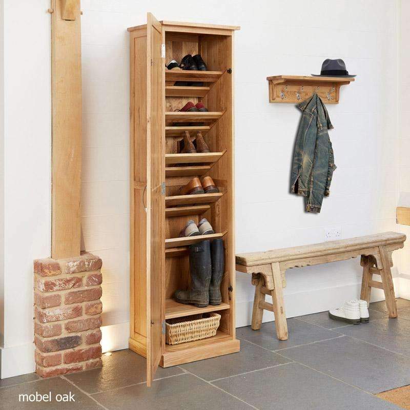 Mobel Oak Tall Narrow Shoe Storage Cupboard3 - Duck Barn Interiors