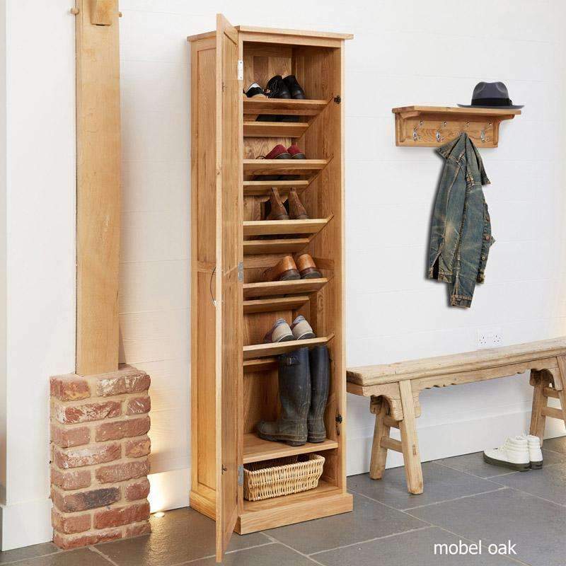 Mobel Oak Tall Narrow Shoe Storage Cupboard2 - Duck Barn Interiors