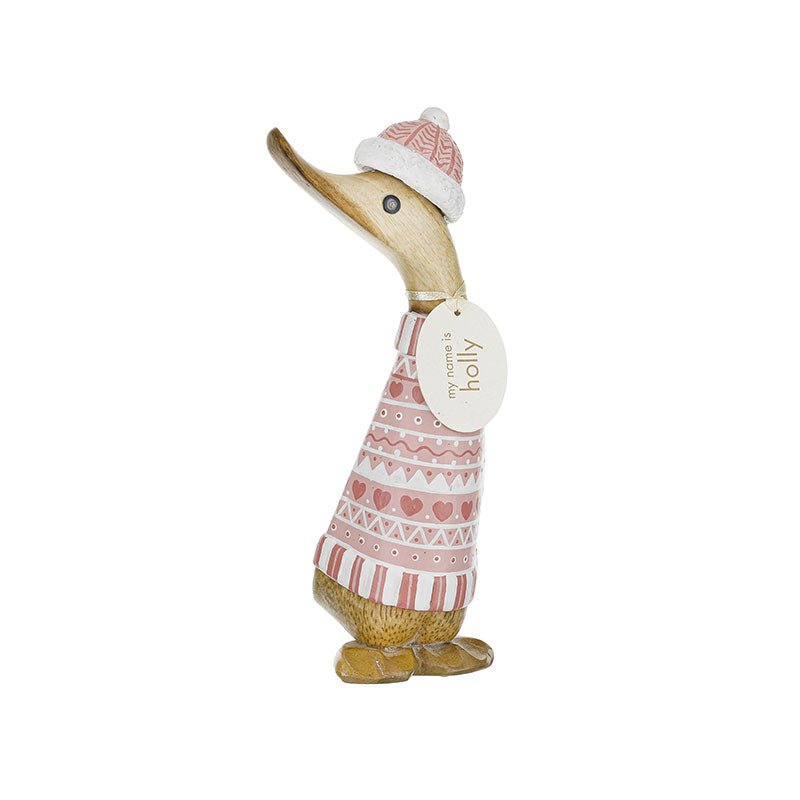 Nordic Blush Pink Duckling in Christmas Jumper and Bobble Hat2 - Duck Barn Interiors