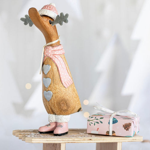 Nordic Blush Pink Christmas Heart Reindeer Duckling