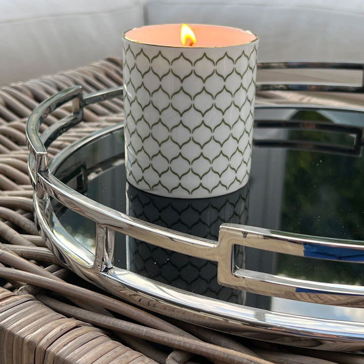 Obsidian Black Glass & Silver Round Tray - Duck Barn Interiors