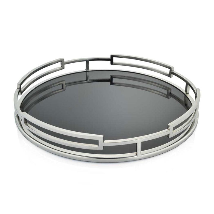 Obsidian Black Glass & Silver Round Tray - Duck Barn Interiors