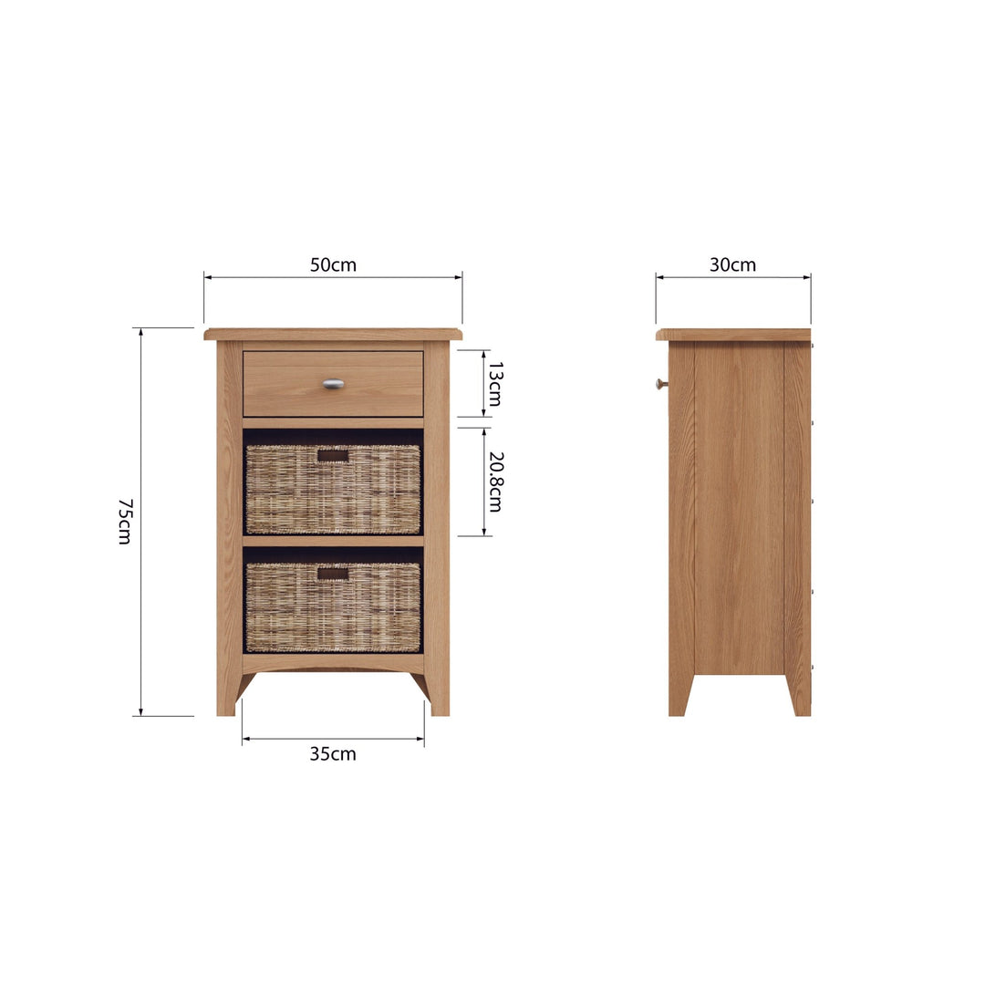 Ockley Oak 1 Drawer 2 Basket Cabinet - Duck Barn Interiors