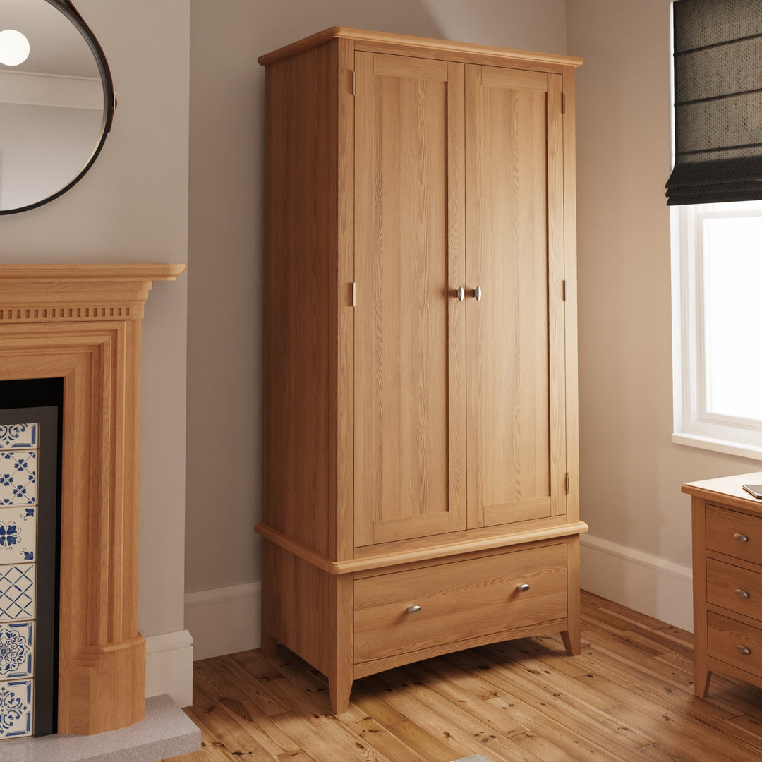 Ockley Oak 2 Door 1 Drawer Wardrobe - Duck Barn Interiors