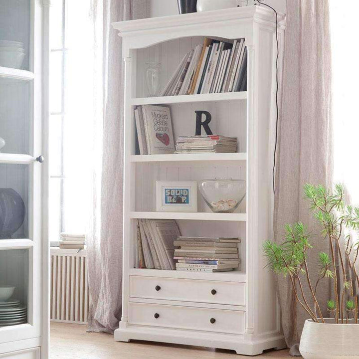 Provence White Painted Bookcase With Low Drawers1 - Duck Barn Interiors