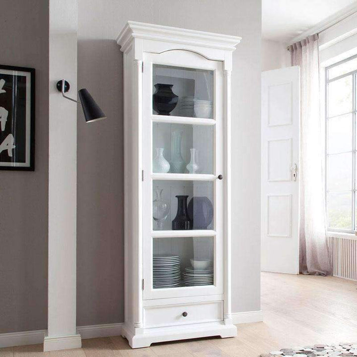 Provence White Painted Glass Cabinet With Low Drawer1 - Duck Barn Interiors