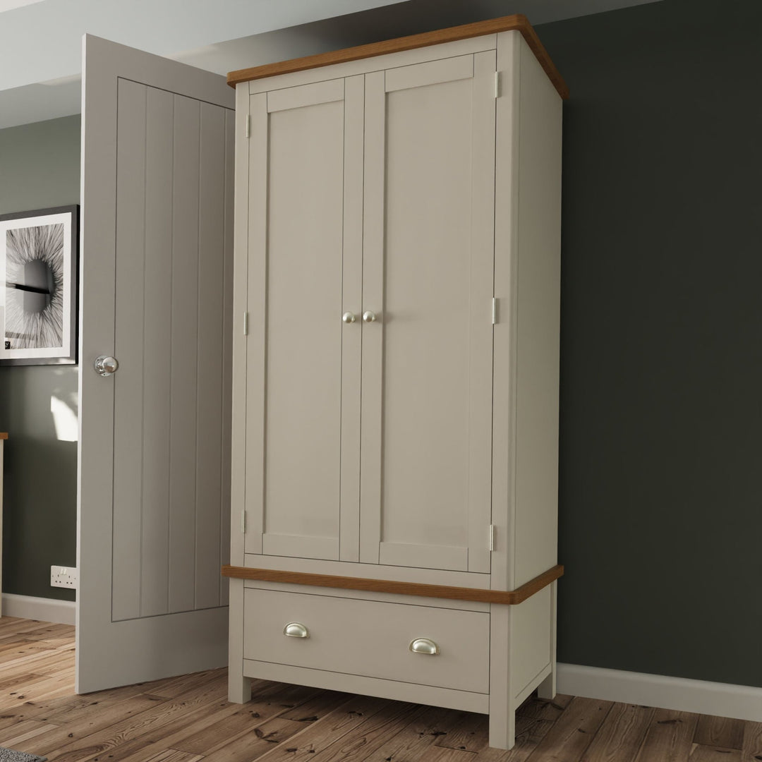 Riverside Truffle & Oak Painted Gents Wardrobe - Duck Barn Interiors