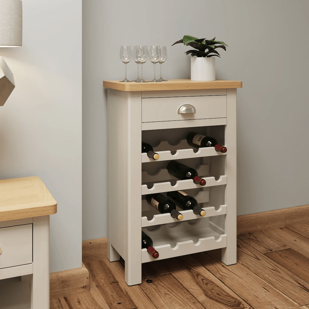 Riverside Truffle & Oak Painted Wine Cabinet - Duck Barn Interiors