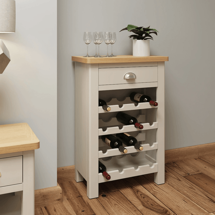 Riverside Truffle & Oak Painted Wine Cabinet - Duck Barn Interiors