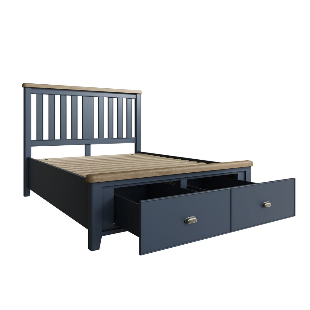 Rogate Blue 5'0 Kingsize Bed Frame - Wooden Headboard & Drawers - Duck Barn Interiors