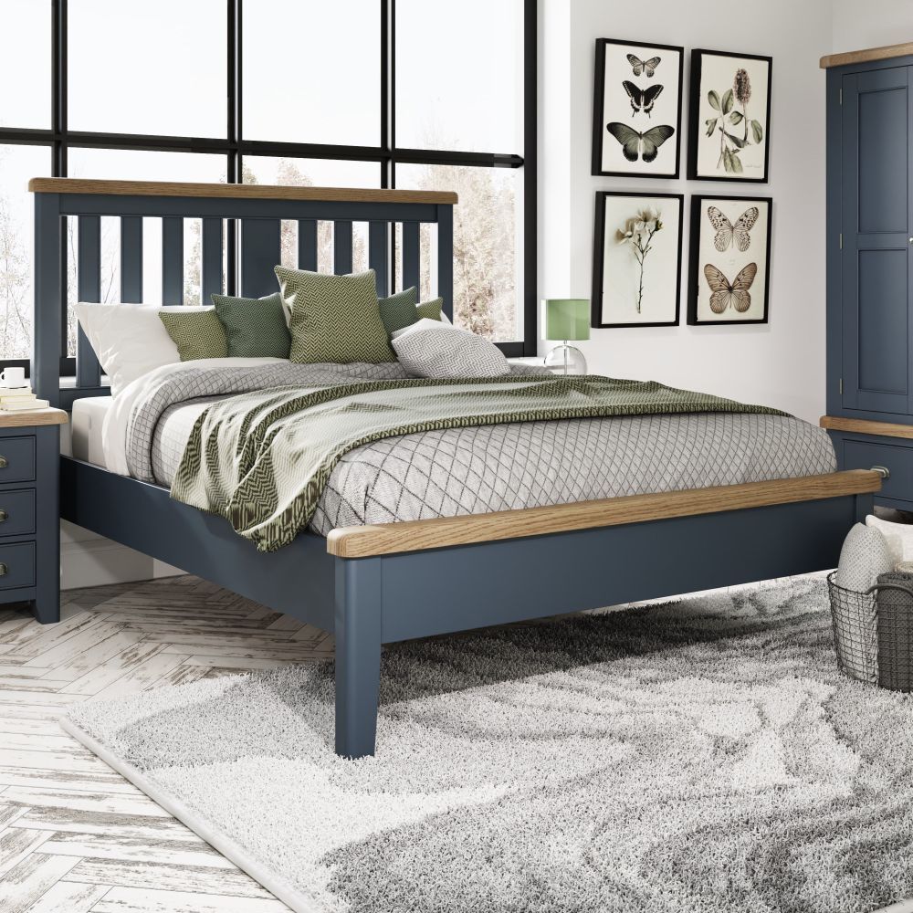 Rogate Blue 5'0 Kingsize Bed Frame - Wooden Headboard - Duck Barn Interiors