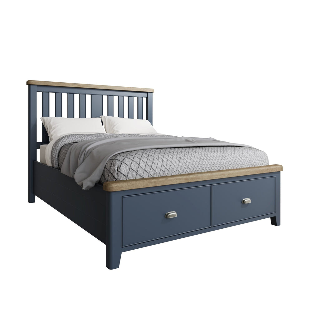 Rogate Blue 6'0 Super King Bed Frame - Wooden Headboard & Drawers - Duck Barn Interiors