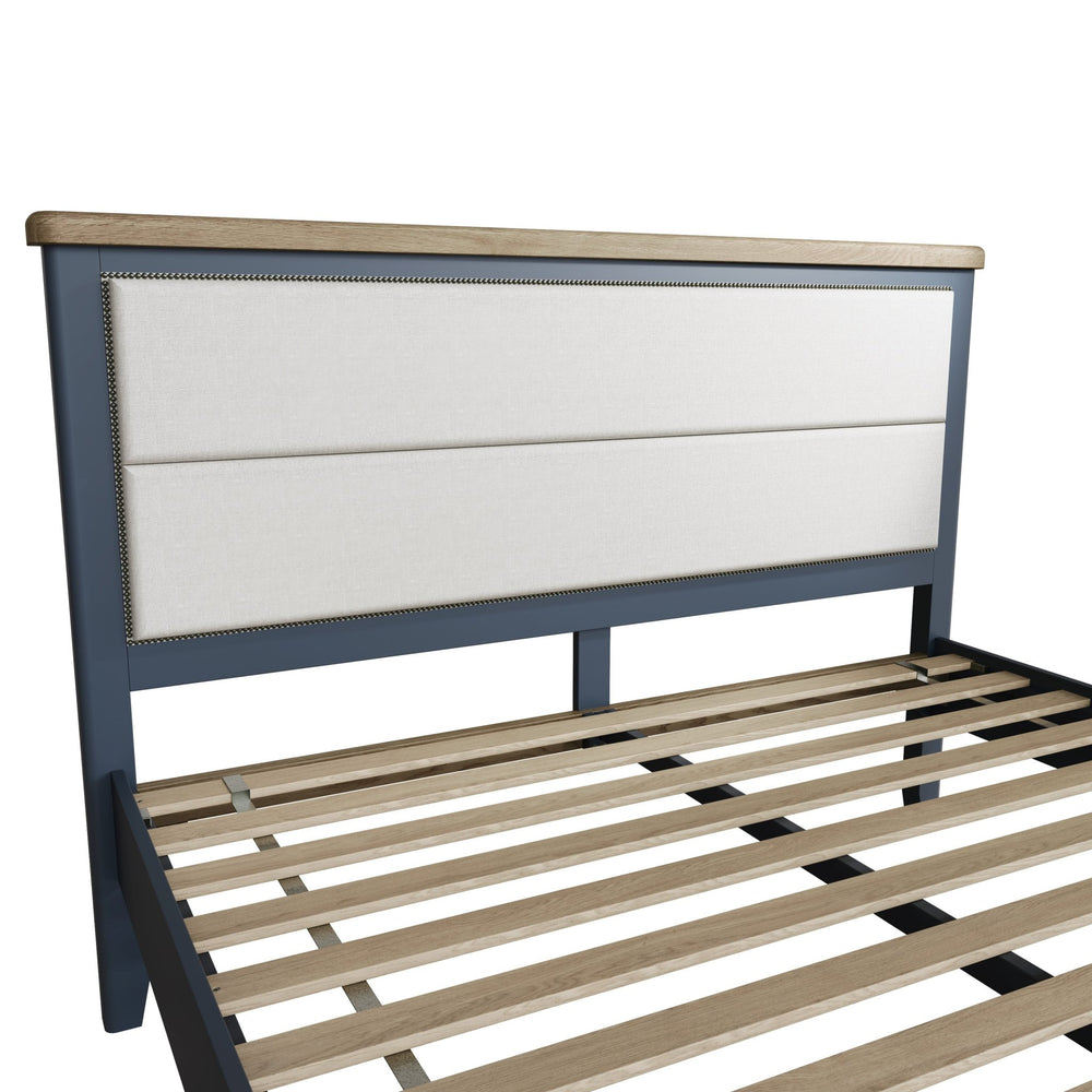 Rogate Blue 6'0 Super King size Bed Frame - Fabric Headboard - Duck Barn Interiors