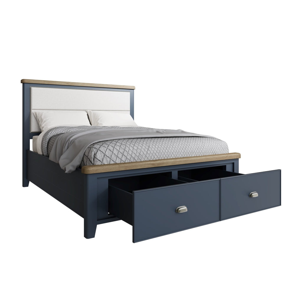 Rogate Blue 6'0 Super King Size Bed Frame - Fabric Headboard & Drawers - Duck Barn Interiors