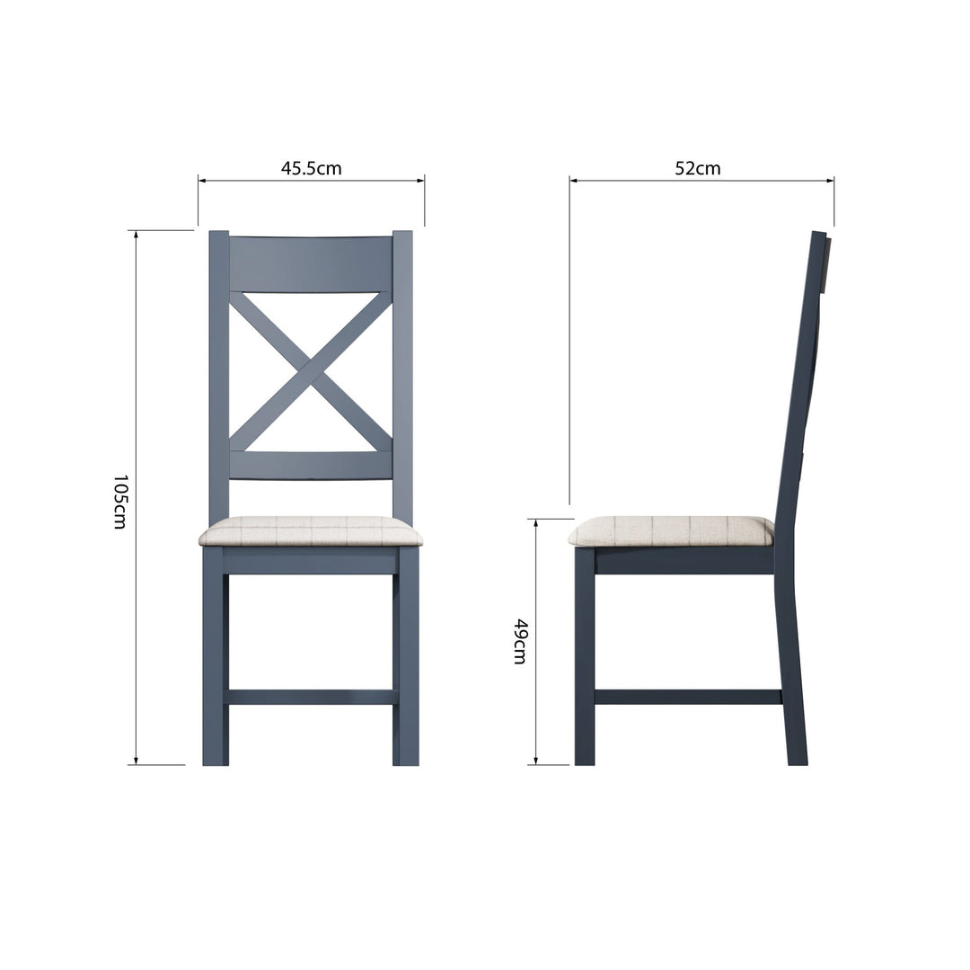 Rogate Blue Painted Cross Back Fabric Dining Chair - Natural Check - Duck Barn Interiors