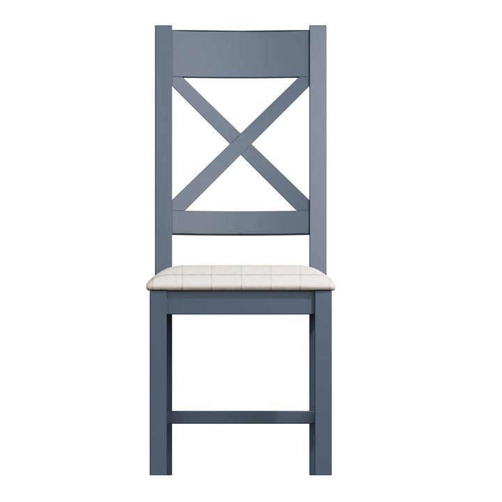 Rogate Blue Painted Cross Back Fabric Dining Chair - Natural Check - Duck Barn Interiors