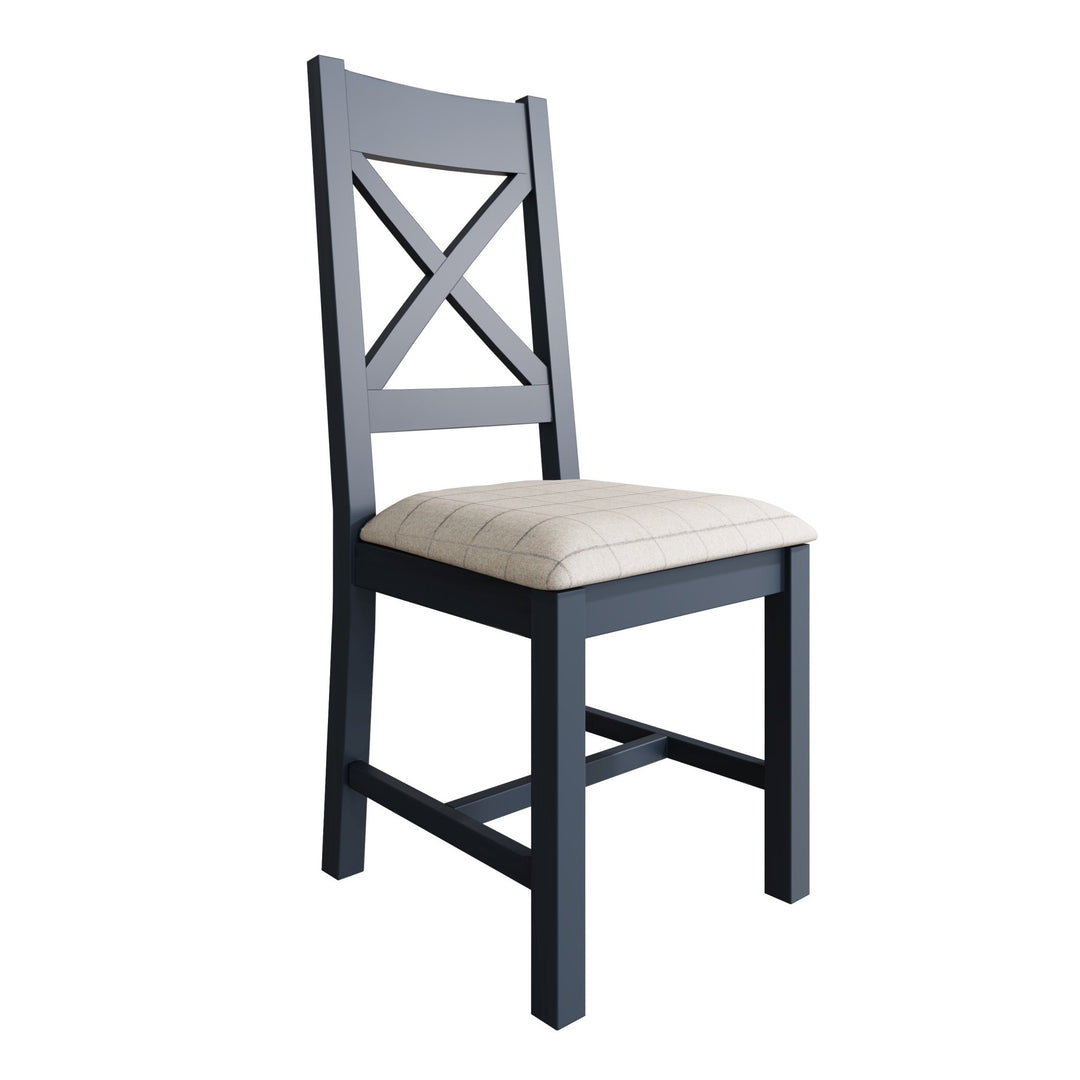 Rogate Blue Painted Cross Back Fabric Dining Chair - Natural Check - Duck Barn Interiors