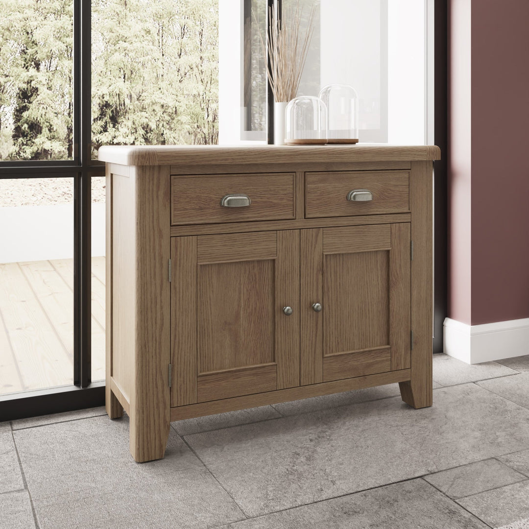 Rusper Oak 2 Door 2 Drawer Small Sideboard1 - Duck Barn Interiors