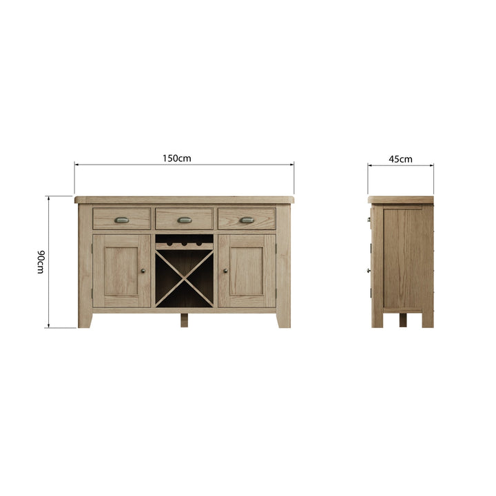 Rusper Oak 2 Door 3 Drawer Large Sideboard with Wine Storage10 - Duck Barn Interiors