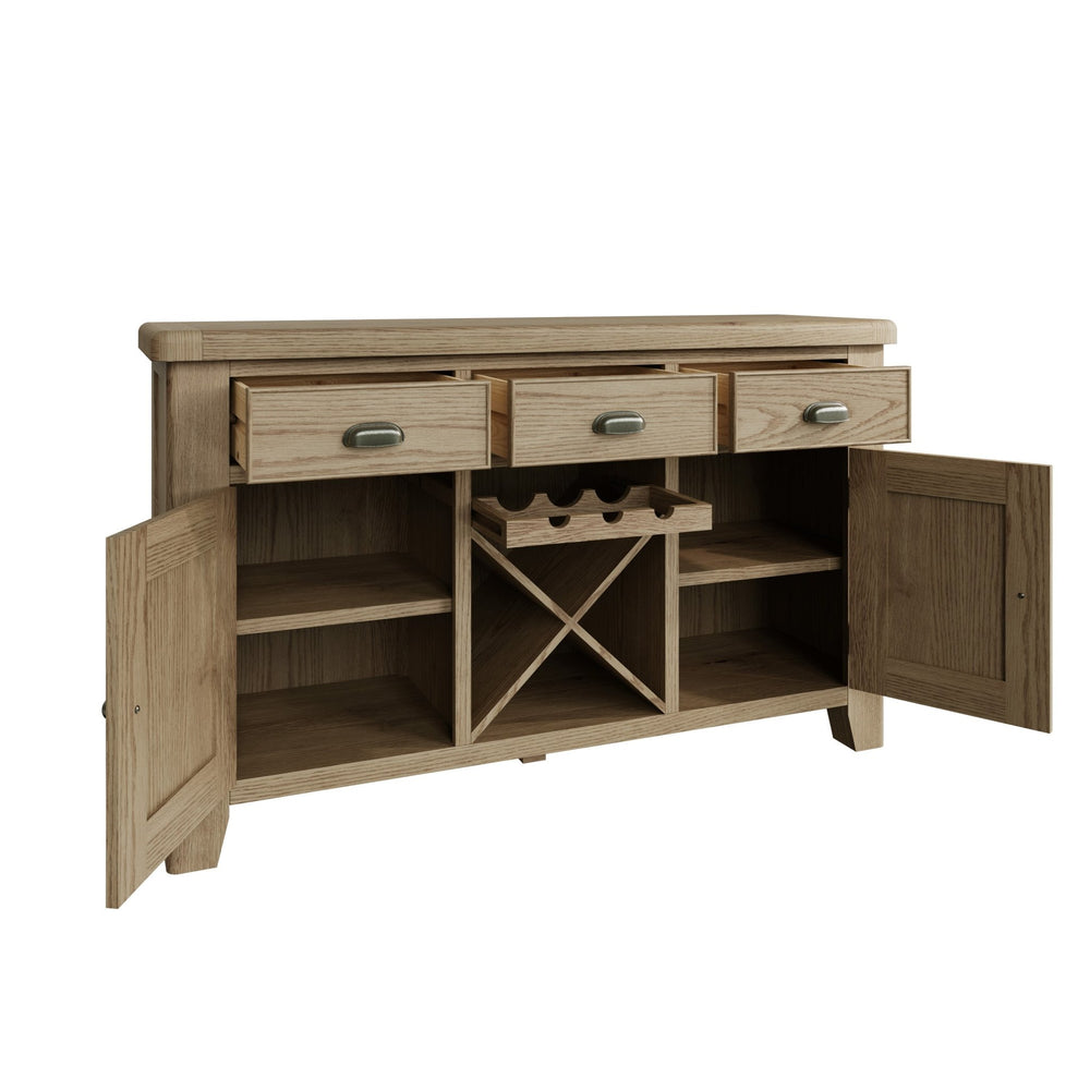 Rusper Oak 2 Door 3 Drawer Large Sideboard with Wine Storage - Duck Barn Interiors