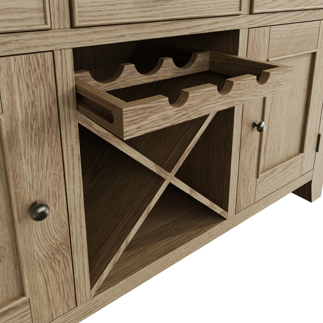 Rusper Oak 2 Door 3 Drawer Large Sideboard with Wine Storage3 - Duck Barn Interiors