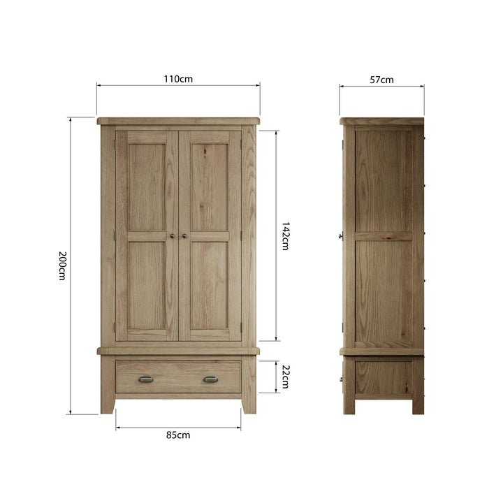 Rusper Oak 2 Door Wardrobe with Drawer - Duck Barn Interiors