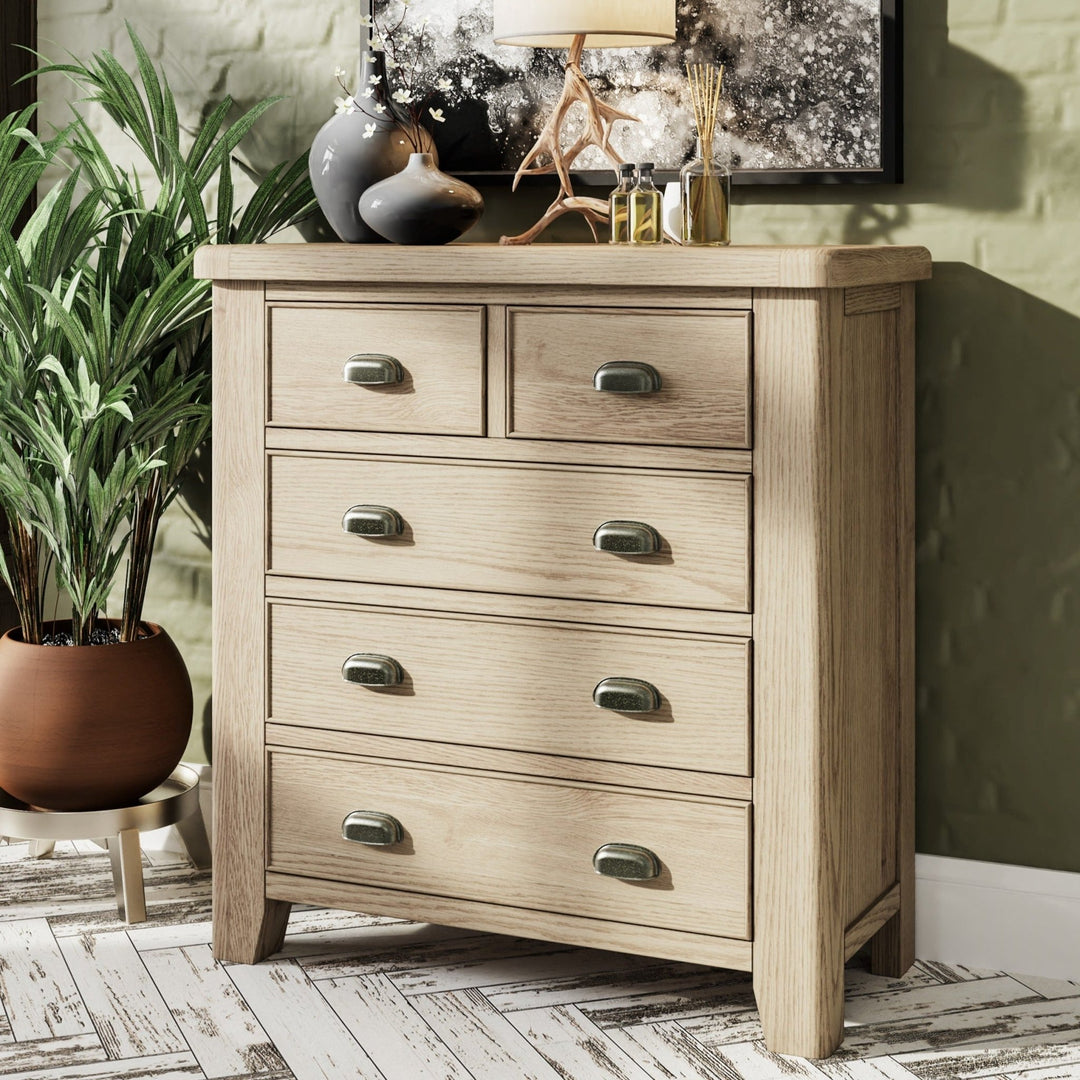 Rusper Oak 2 Over 3 Chest of Drawers - Duck Barn Interiors