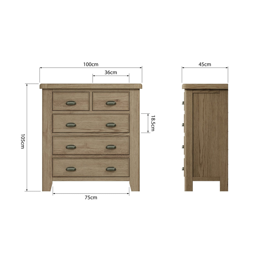 Rusper Oak 2 Over 3 Chest of Drawers - Duck Barn Interiors