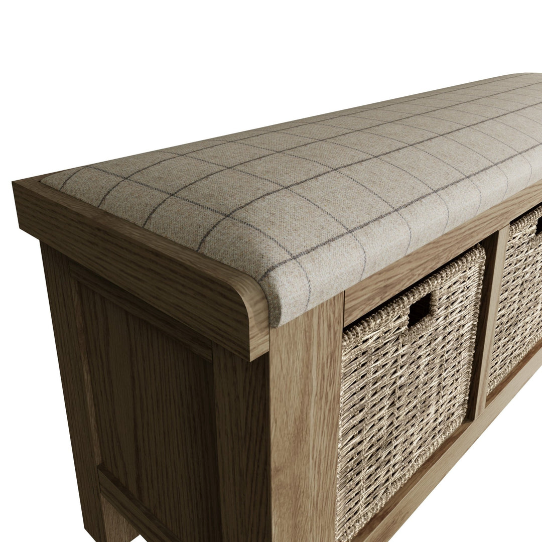 Rusper Oak 3 Basket Hall Storage Bench With Natural Check Seat6 - Duck Barn Interiors