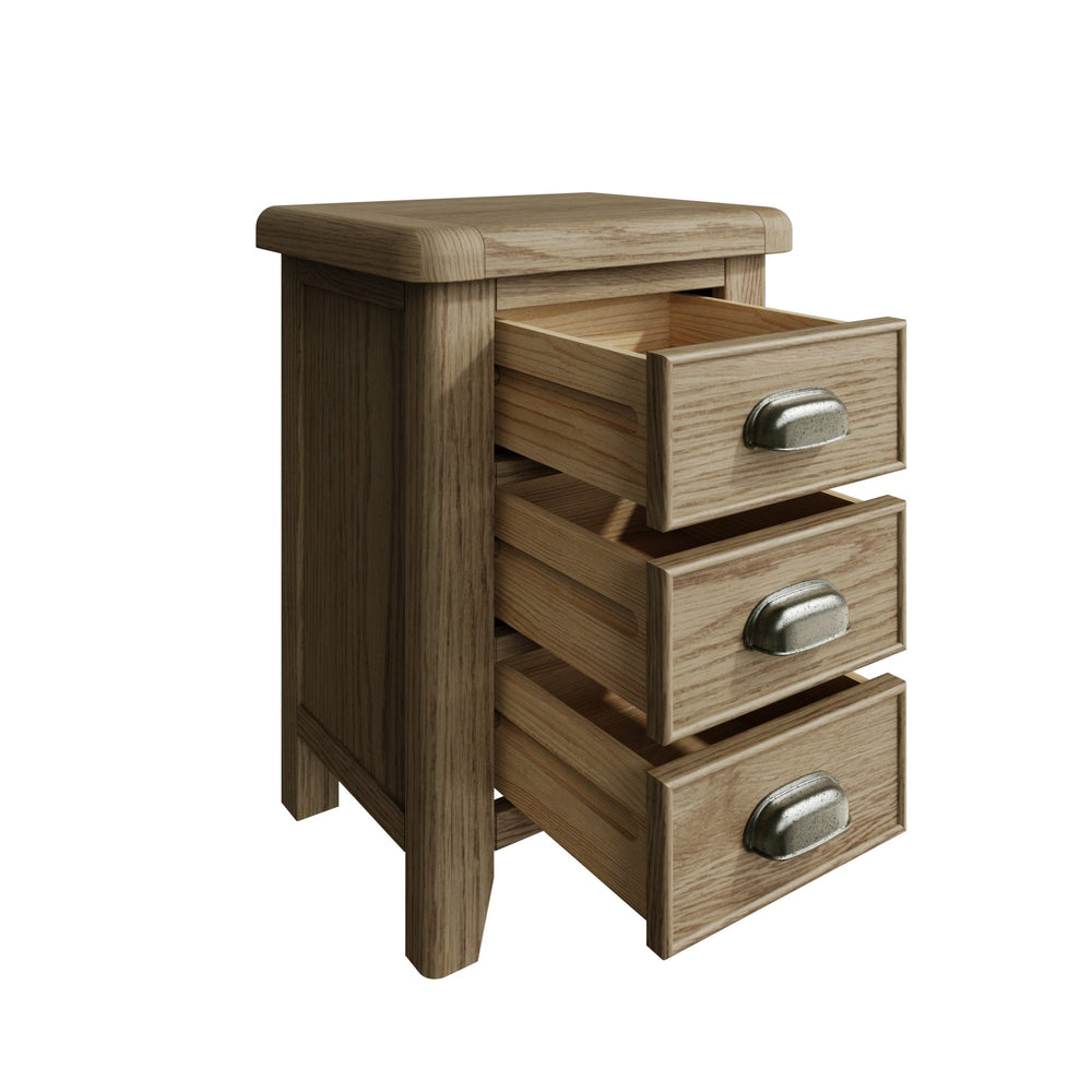 Rusper Oak 3 Drawer Bedside Table - Large2 - Duck Barn Interiors