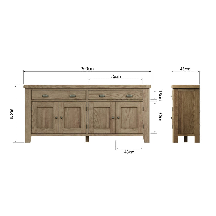 Rusper Oak 4 Door Large Sideboard9 - Duck Barn Interiors