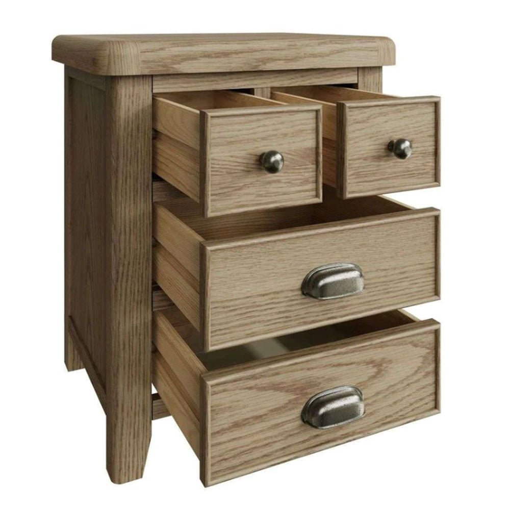 Rusper Oak 4 Drawer Bedside Table - Extra Large2 - Duck Barn Interiors